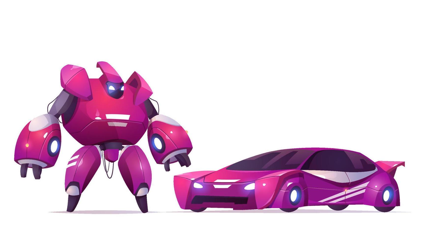 Robot transformer and sports car, warrior kids toy vector