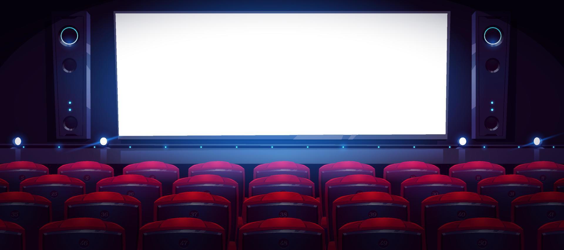 Movie theater, empty cinema hall with white screen vector