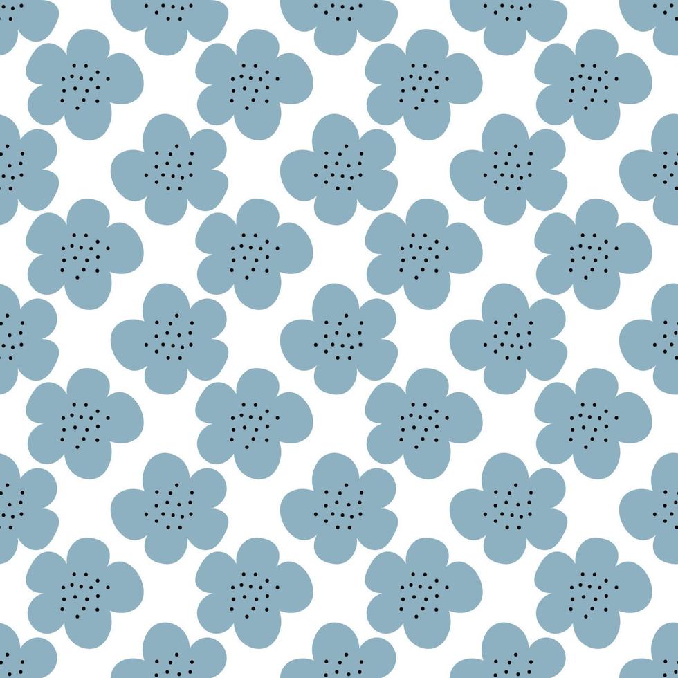 Floral seamless vector pattern with flowers. Spring flora. Simple hand-drawn kids style. Pretty ditsy for fabric, textile, wallpaper. Digital paper in white background