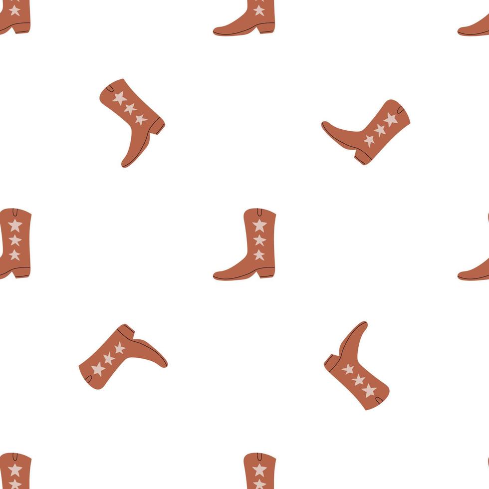 Cowboy boots with ornament seamless pattern. Wild west theme. Hand drawn colored trendy vector illustration on white background