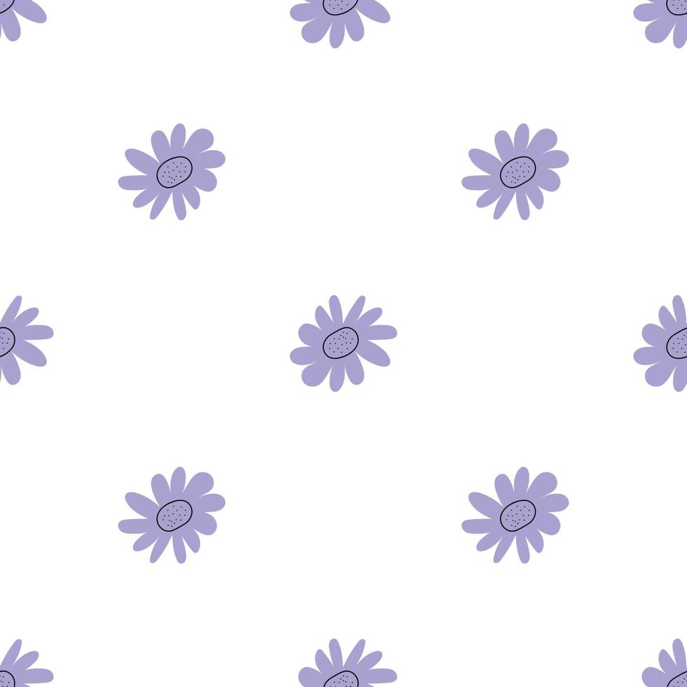 Floral seamless vector pattern with flowers. Spring flora. Simple hand-drawn kids style. Pretty ditsy for fabric, textile, wallpaper. Digital paper in white background