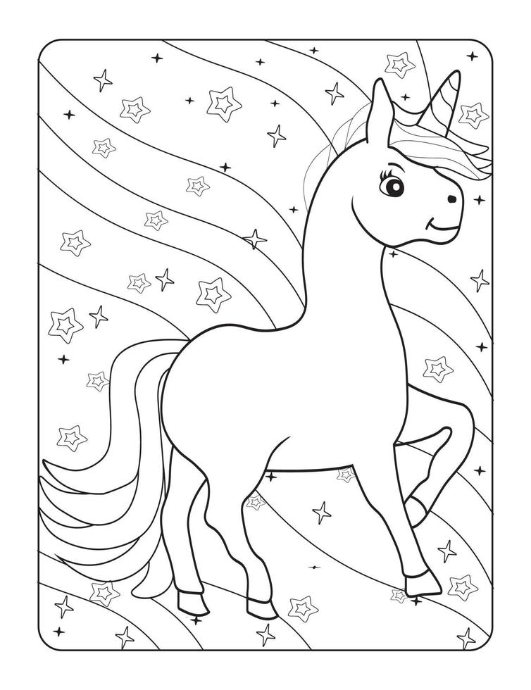 unicorn coloring page for children ages 4-8 vector