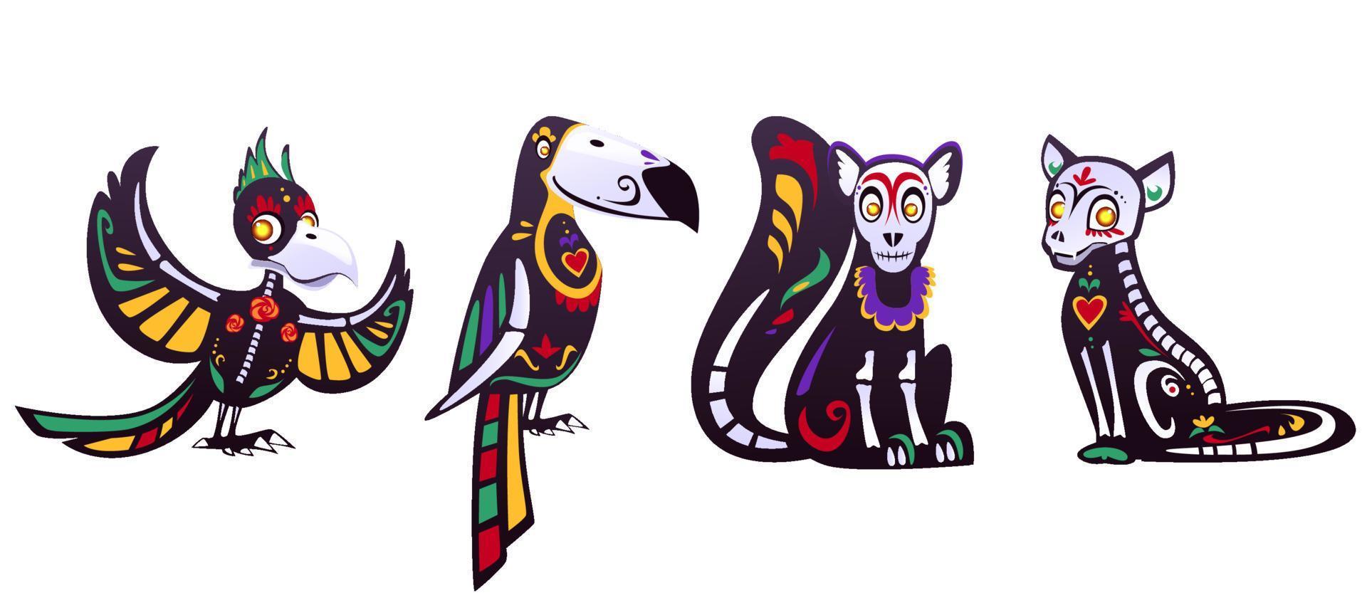 Day of the dead, Dia de los muertos animals set vector