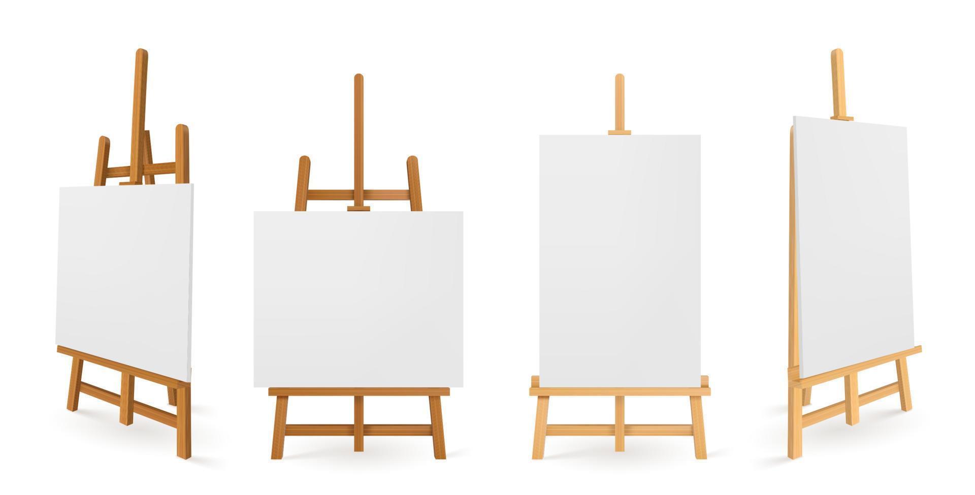 Wooden easels or painting art boards, white canvas vector