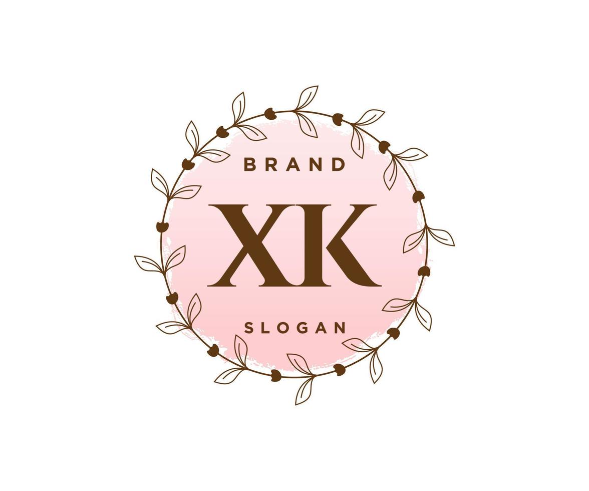 Initial XK feminine logo. Usable for Nature, Salon, Spa, Cosmetic and Beauty Logos. Flat Vector Logo Design Template Element.