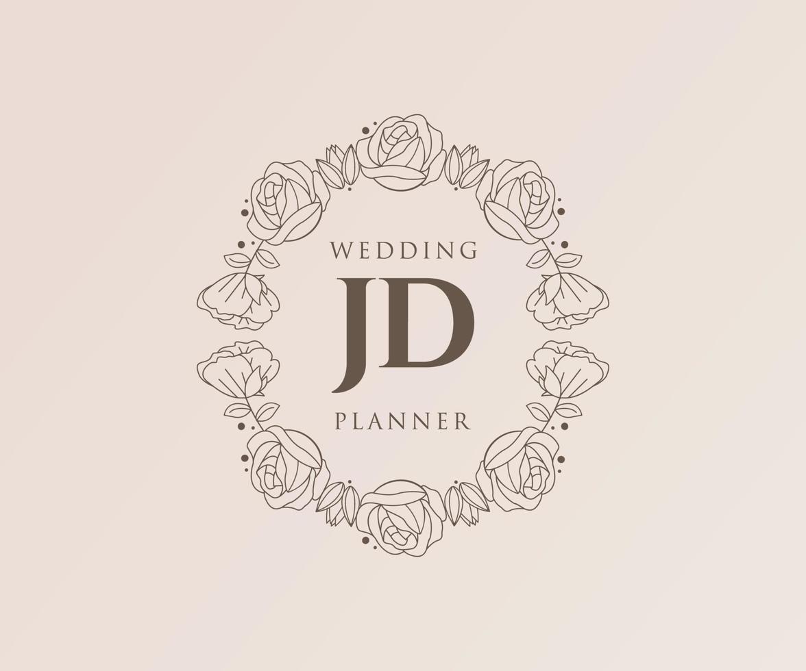 colección de logotipos de monograma de boda con letras iniciales jd, plantillas florales y minimalistas modernas dibujadas a mano para tarjetas de invitación, guardar la fecha, identidad elegante para restaurante, boutique, café en vector