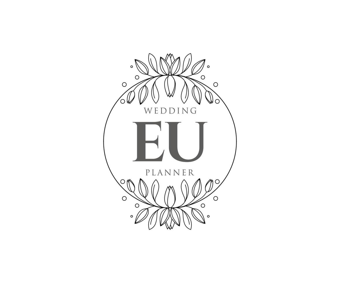 EU Initials letter Wedding monogram logos collection, hand drawn modern minimalistic and floral templates for Invitation cards, Save the Date, elegant identity for restaurant, boutique, cafe in vector