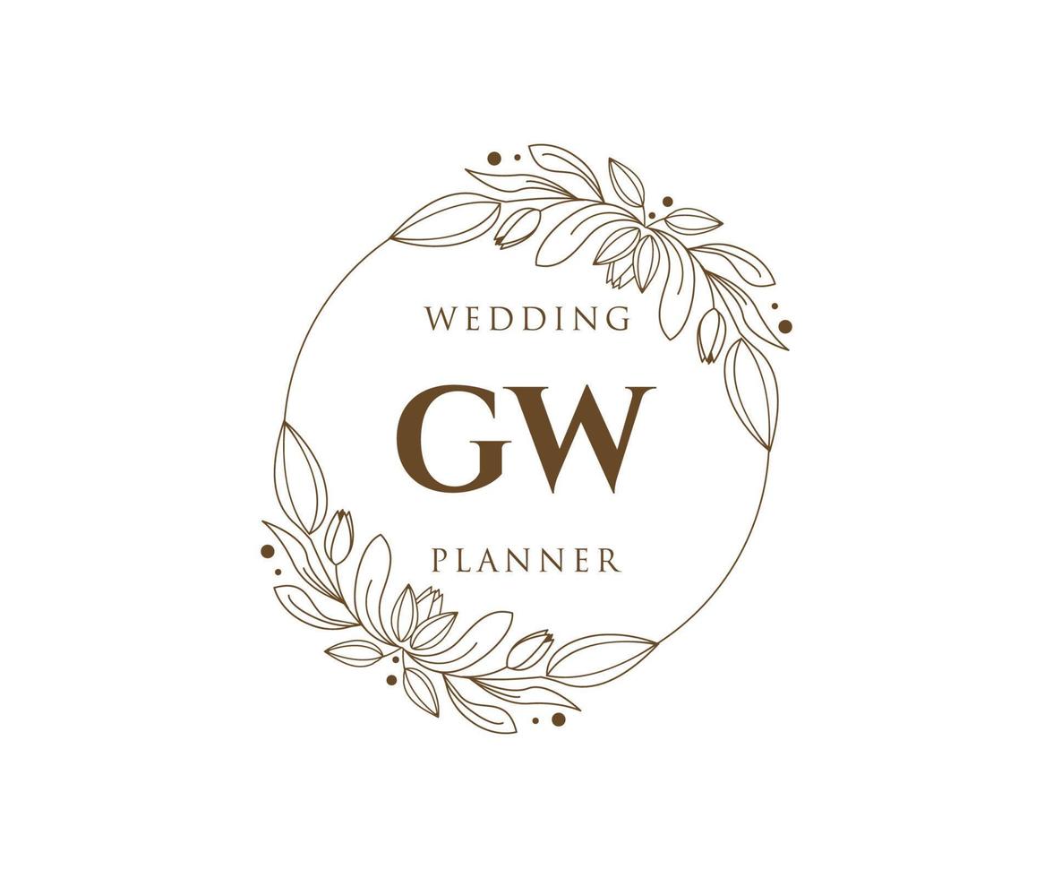 GW Initials letter Wedding monogram logos collection, hand drawn modern minimalistic and floral templates for Invitation cards, Save the Date, elegant identity for restaurant, boutique, cafe in vector