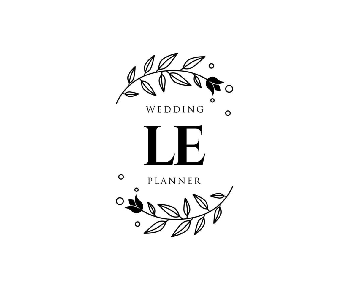 LE Initials letter Wedding monogram logos collection, hand drawn modern minimalistic and floral templates for Invitation cards, Save the Date, elegant identity for restaurant, boutique, cafe in vector