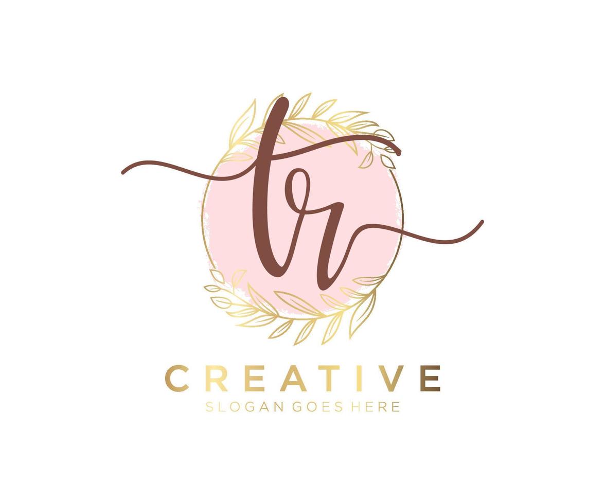 Initial TR feminine logo. Usable for Nature, Salon, Spa, Cosmetic and Beauty Logos. Flat Vector Logo Design Template Element.