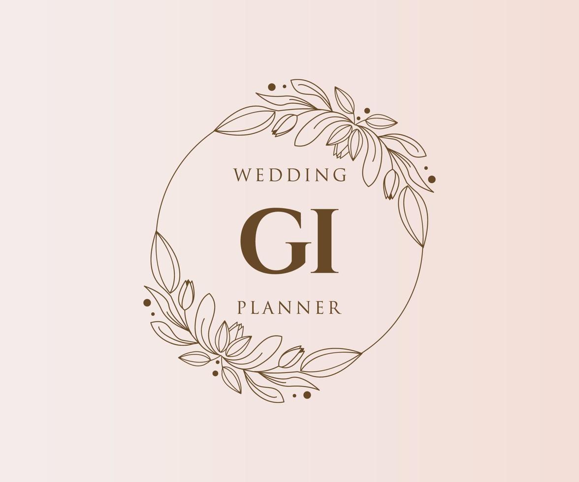 colección de logotipos de monograma de boda con letras iniciales gi, plantillas florales y minimalistas modernas dibujadas a mano para tarjetas de invitación, guardar la fecha, identidad elegante para restaurante, boutique, café en vector