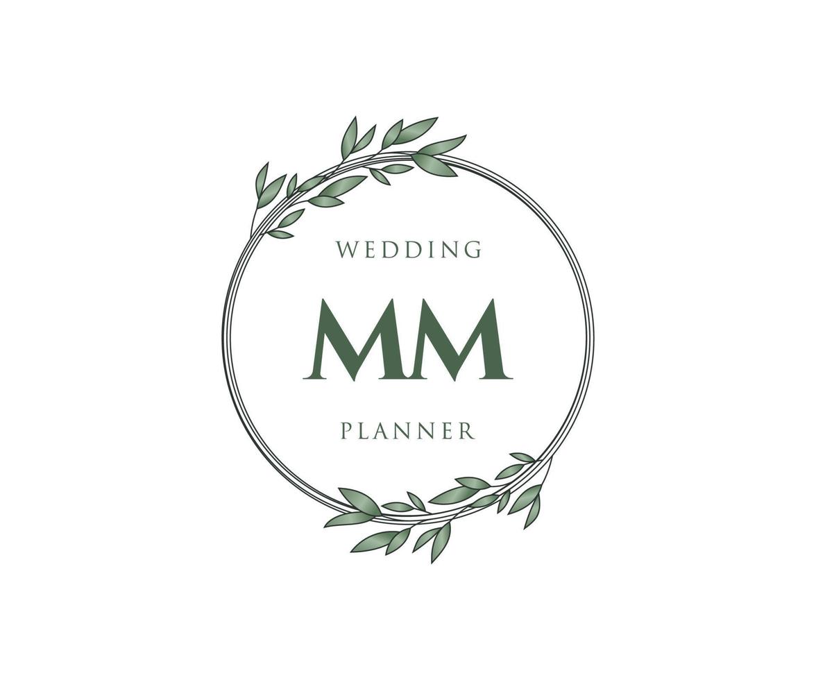 colección de logotipos de monograma de boda con letras iniciales mm, plantillas florales y minimalistas modernas dibujadas a mano para tarjetas de invitación, guardar la fecha, identidad elegante para restaurante, boutique, café en vector