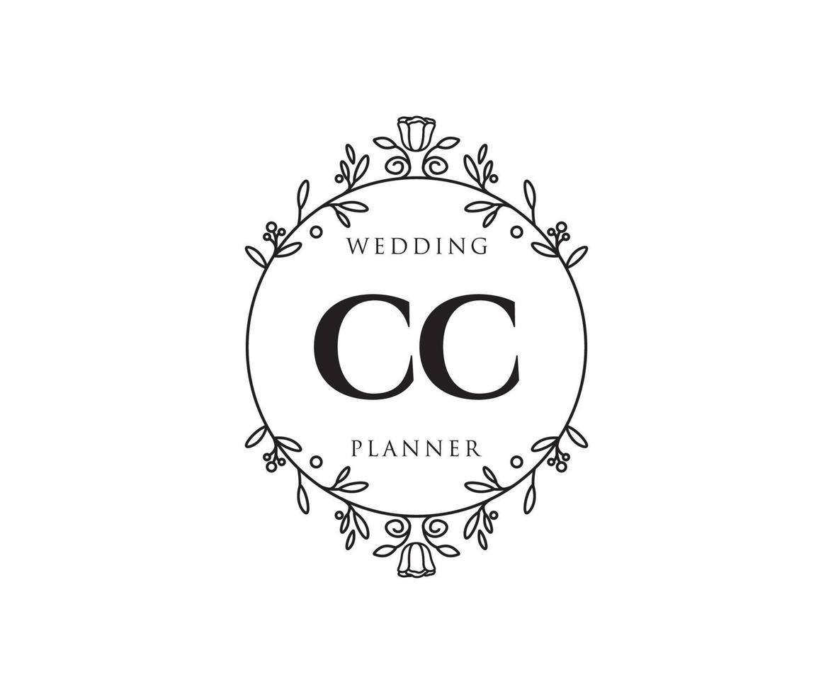 CC Initials letter Wedding monogram logos collection, hand drawn modern minimalistic and floral templates for Invitation cards, Save the Date, elegant identity for restaurant, boutique, cafe in vector