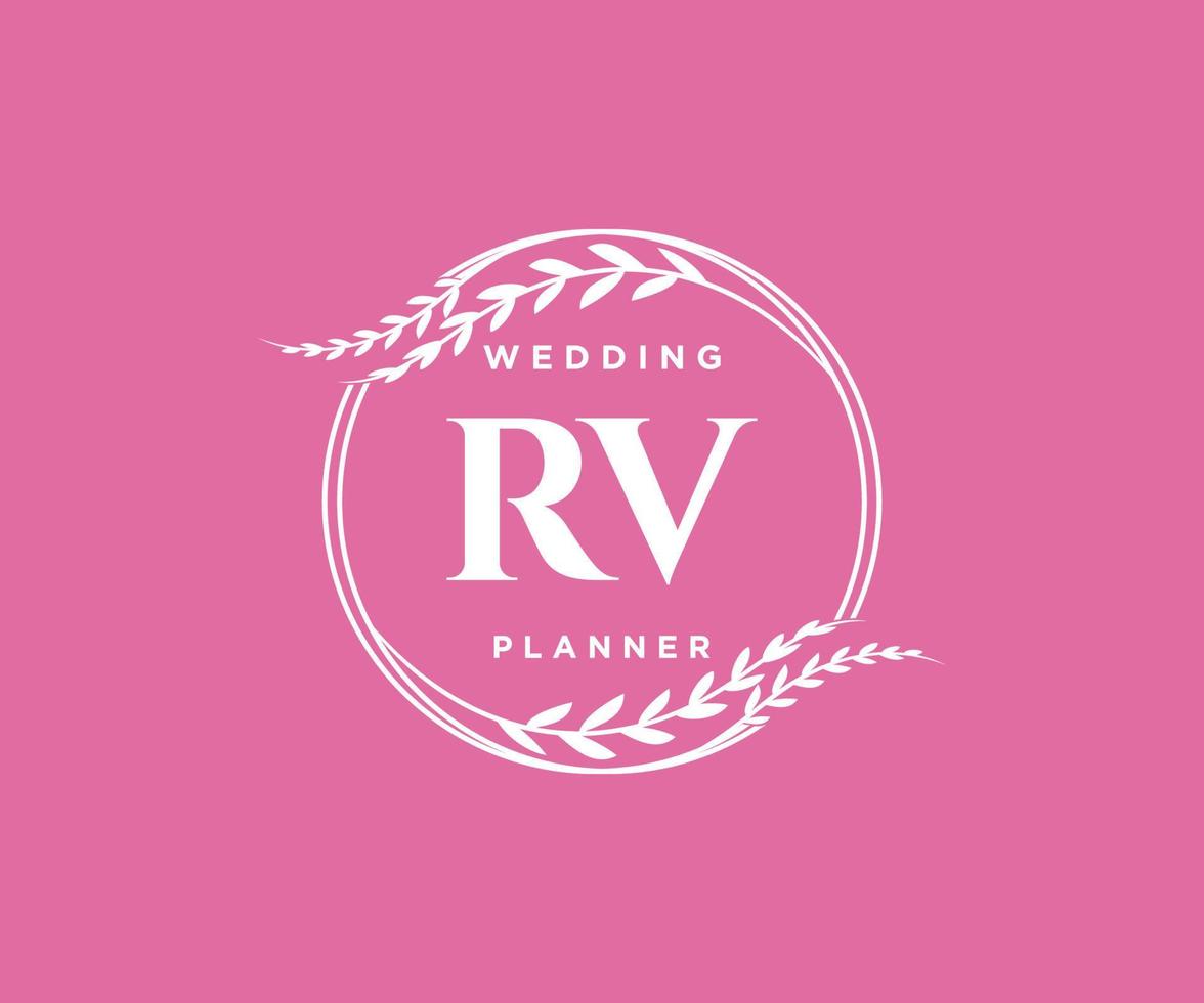 colección de logotipos de monograma de boda con letras iniciales rv, plantillas florales y minimalistas modernas dibujadas a mano para tarjetas de invitación, guardar la fecha, identidad elegante para restaurante, boutique, café en vector