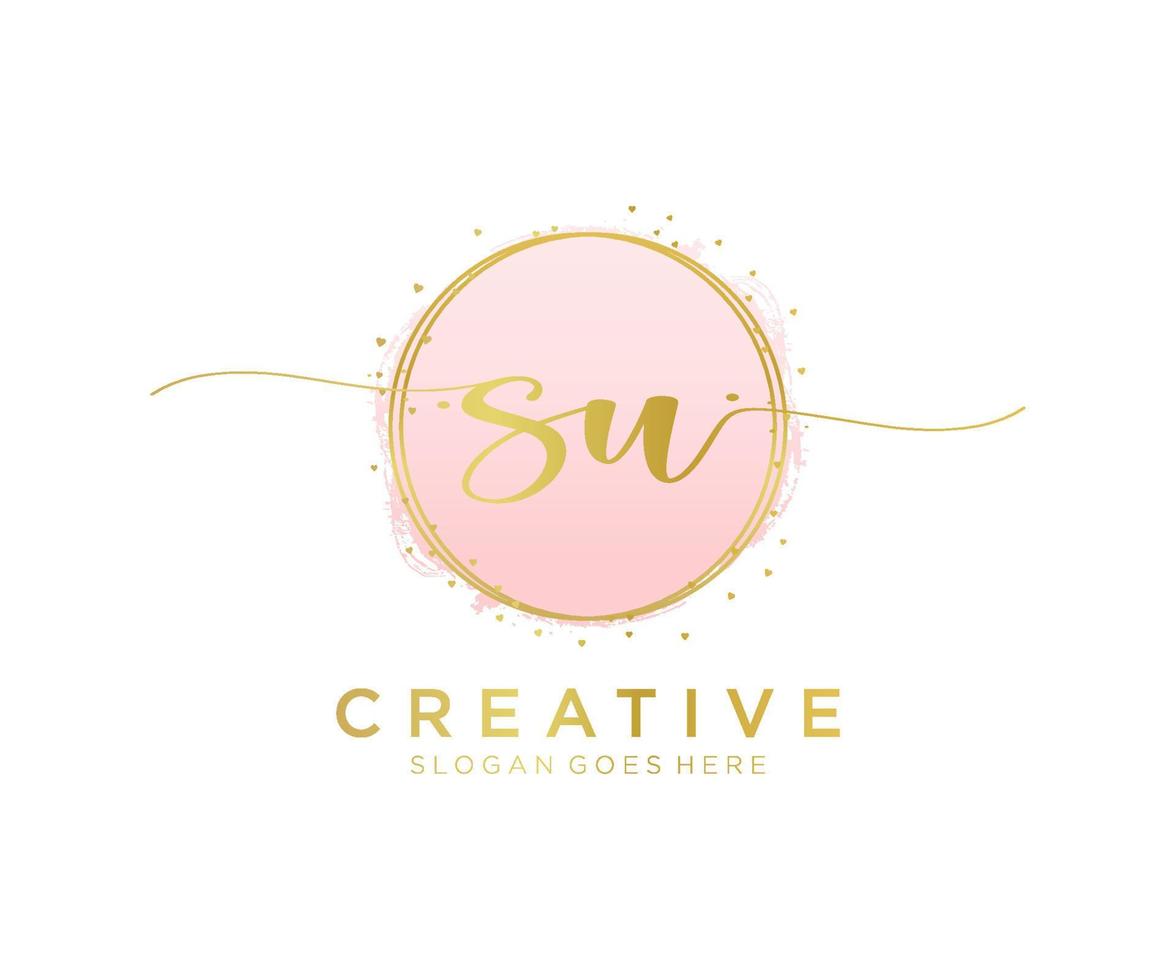 Initial SU feminine logo. Usable for Nature, Salon, Spa, Cosmetic and Beauty Logos. Flat Vector Logo Design Template Element.