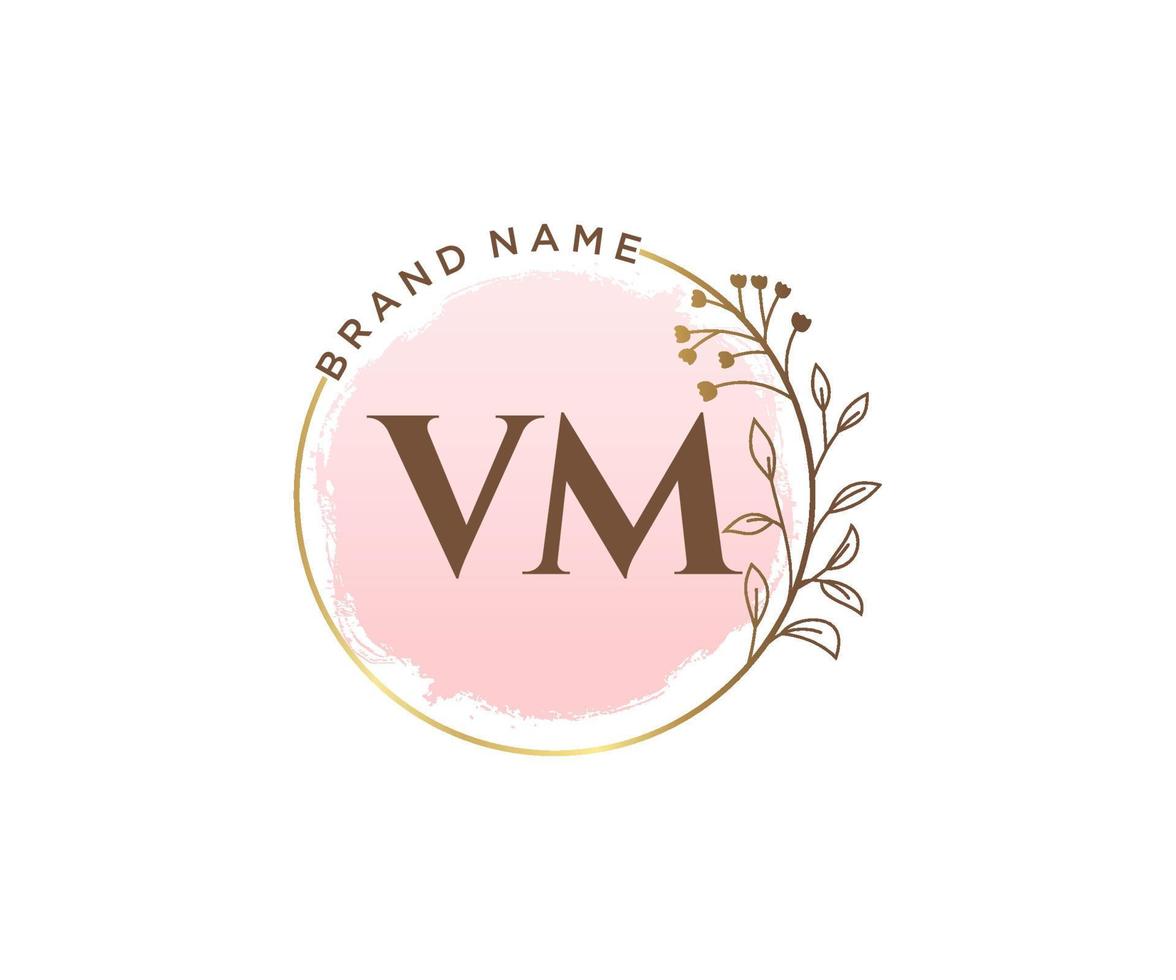 logotipo femenino vm inicial. utilizable para logotipos de naturaleza, salón, spa, cosmética y belleza. elemento de plantilla de diseño de logotipo de vector plano.