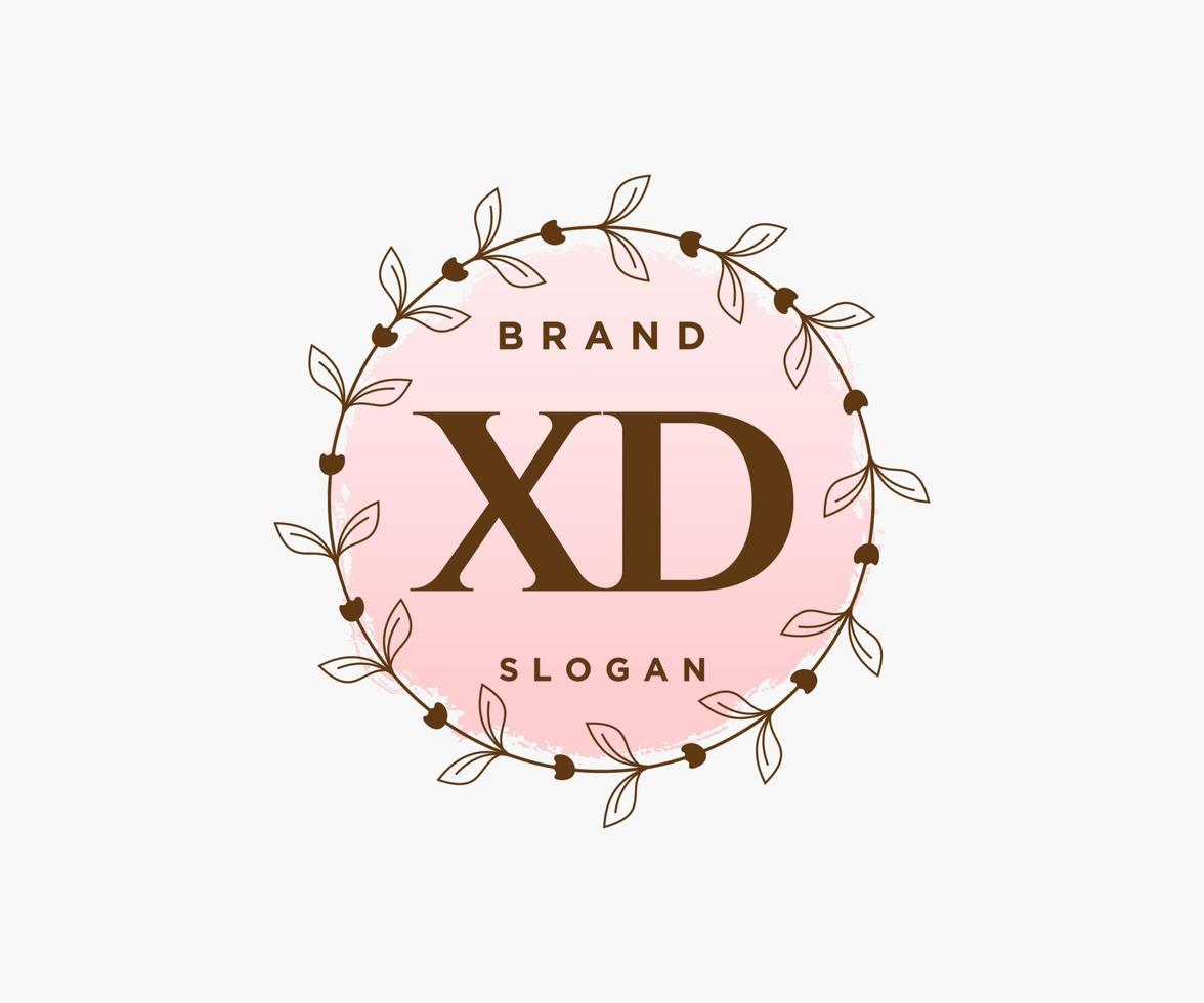 Initial XD feminine logo. Usable for Nature, Salon, Spa, Cosmetic and Beauty Logos. Flat Vector Logo Design Template Element.