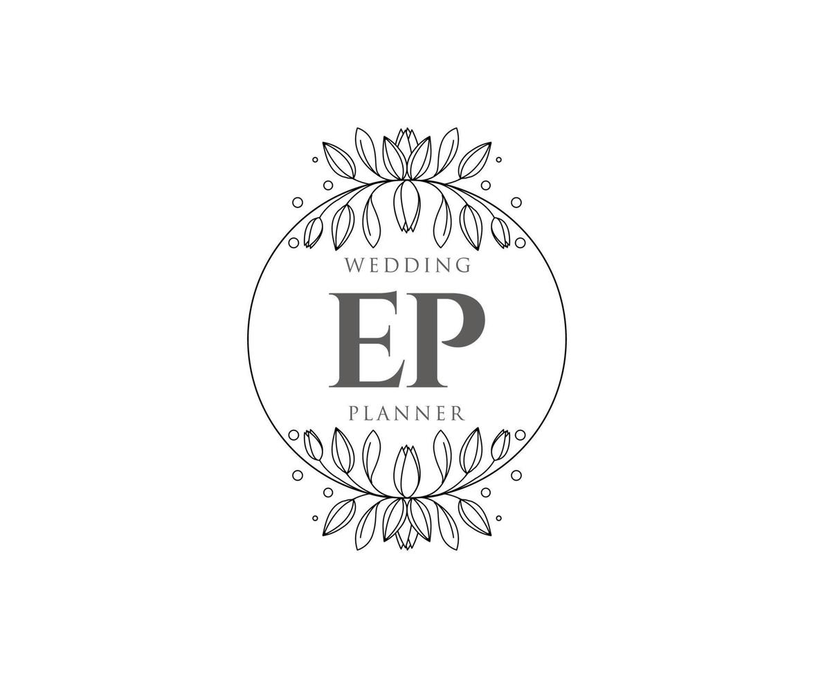 EP Initials letter Wedding monogram logos collection, hand drawn modern minimalistic and floral templates for Invitation cards, Save the Date, elegant identity for restaurant, boutique, cafe in vector