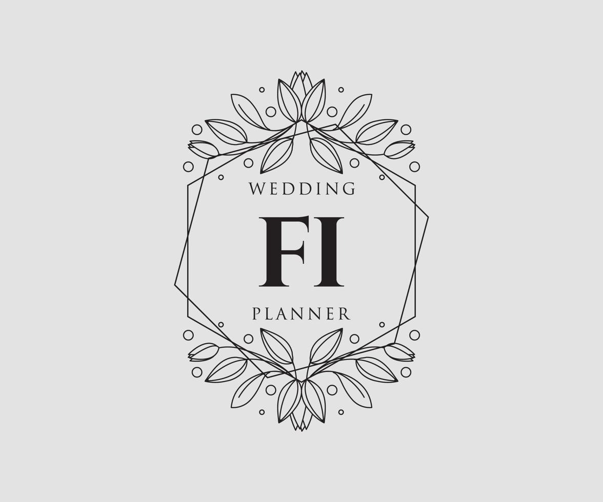 colección de logotipos de monogramas de boda con letras iniciales fi, plantillas florales y minimalistas modernas dibujadas a mano para tarjetas de invitación, guardar la fecha, identidad elegante para restaurante, boutique, café en vector