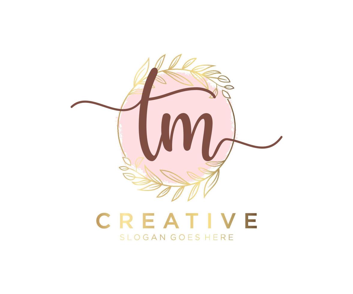 Initial TM feminine logo. Usable for Nature, Salon, Spa, Cosmetic and Beauty Logos. Flat Vector Logo Design Template Element.
