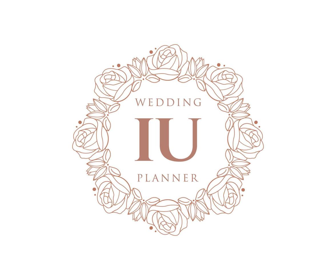 IU Initials letter Wedding monogram logos collection, hand drawn modern minimalistic and floral templates for Invitation cards, Save the Date, elegant identity for restaurant, boutique, cafe in vector