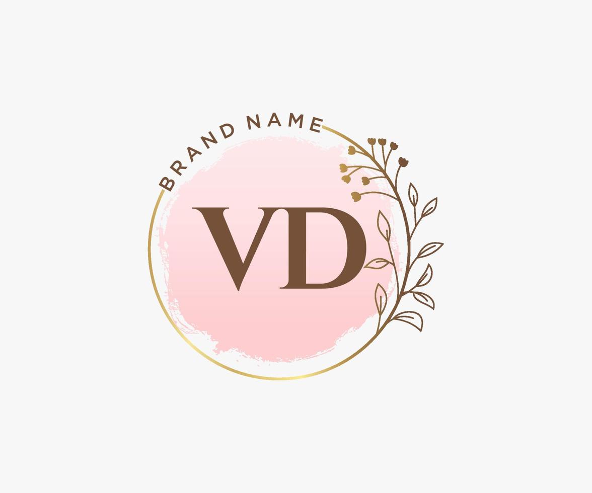 Initial VD feminine logo. Usable for Nature, Salon, Spa, Cosmetic and Beauty Logos. Flat Vector Logo Design Template Element.