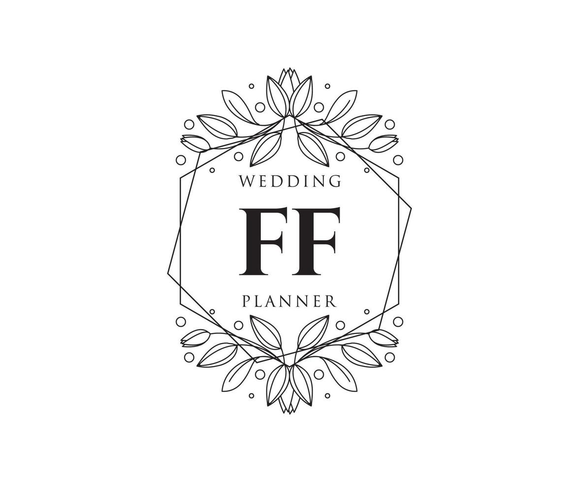 FF Initials letter Wedding monogram logos collection, hand drawn modern minimalistic and floral templates for Invitation cards, Save the Date, elegant identity for restaurant, boutique, cafe in vector