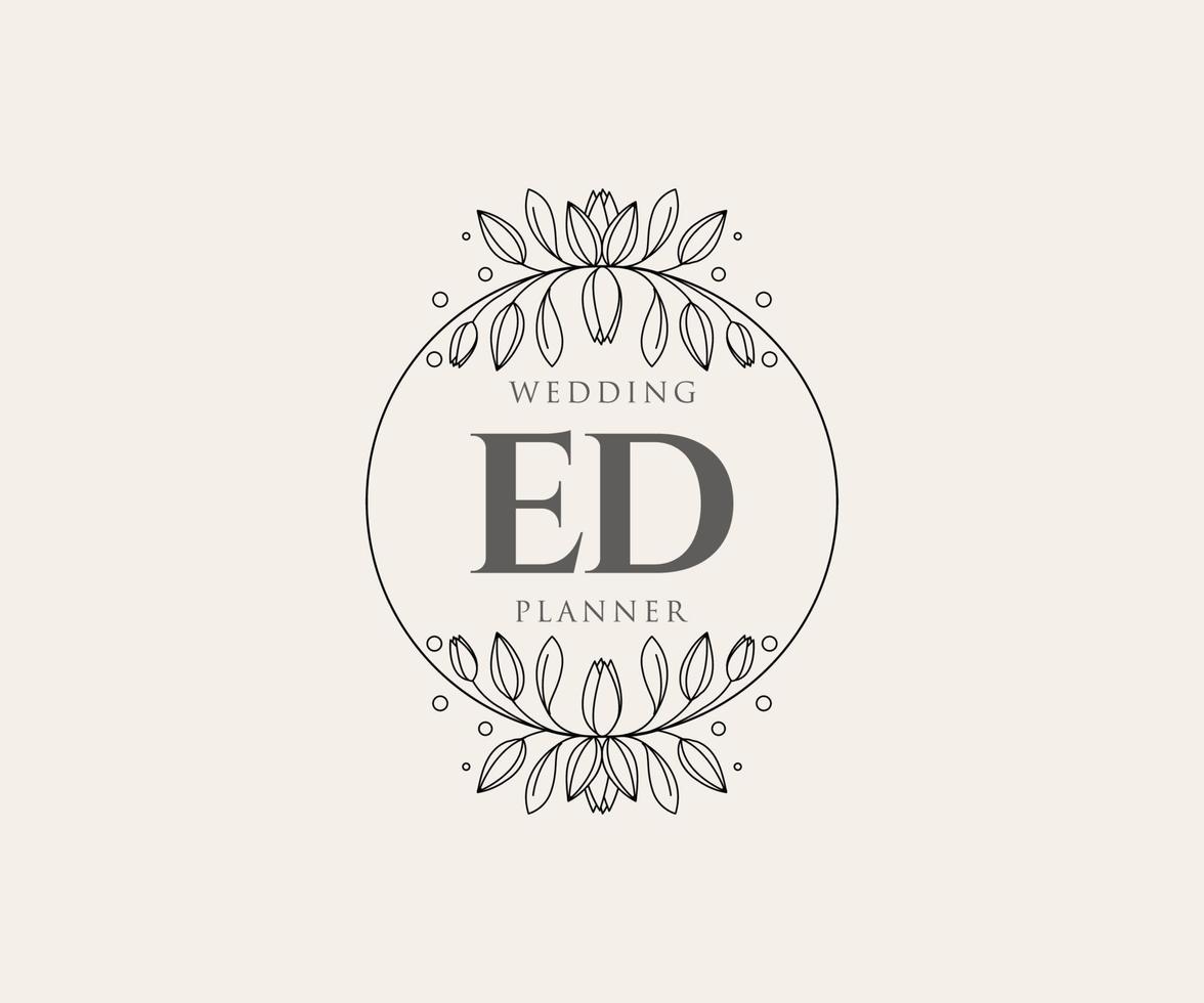 ED Initials letter Wedding monogram logos collection, hand drawn modern minimalistic and floral templates for Invitation cards, Save the Date, elegant identity for restaurant, boutique, cafe in vector