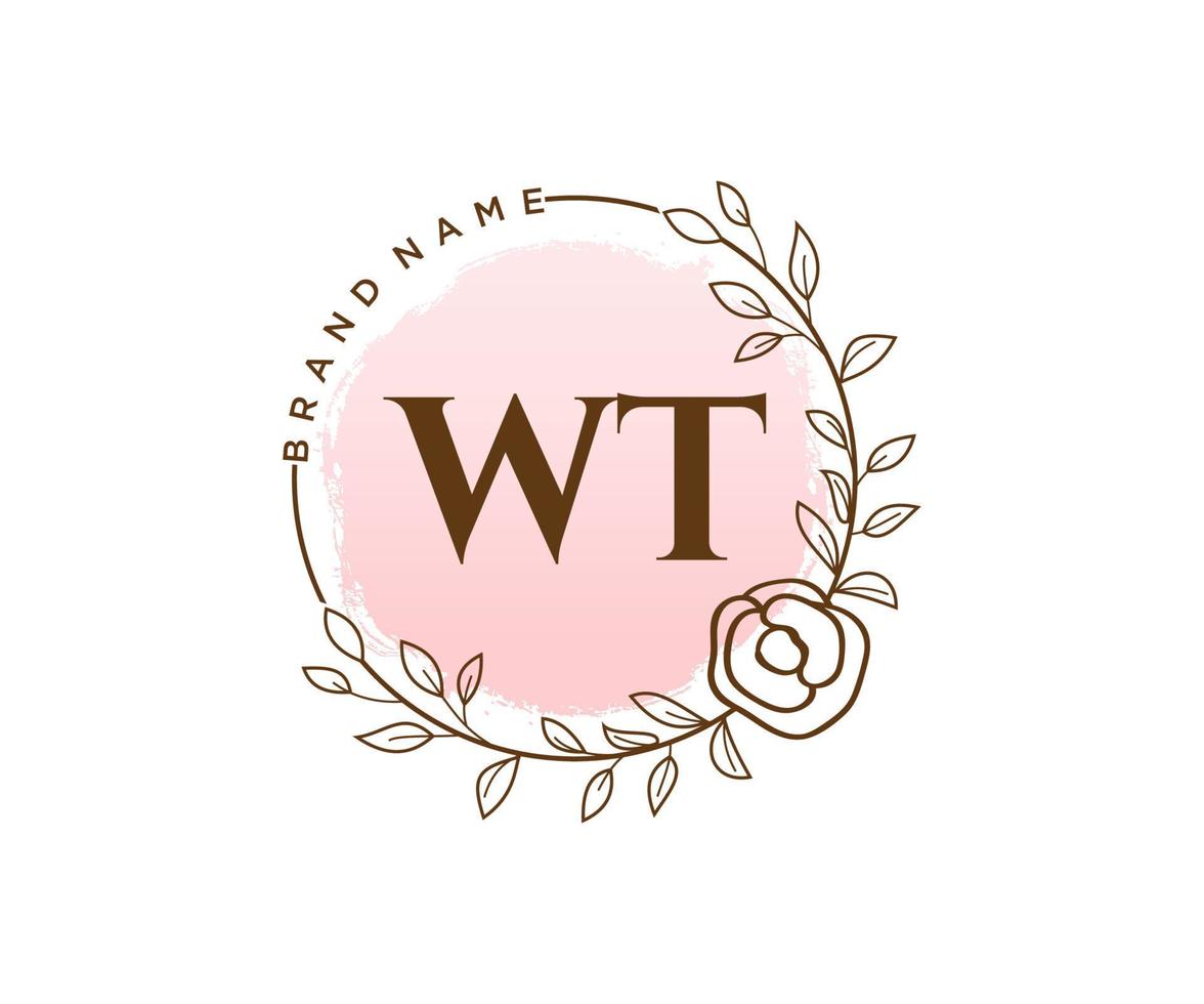 Initial WT feminine logo. Usable for Nature, Salon, Spa, Cosmetic and Beauty Logos. Flat Vector Logo Design Template Element.