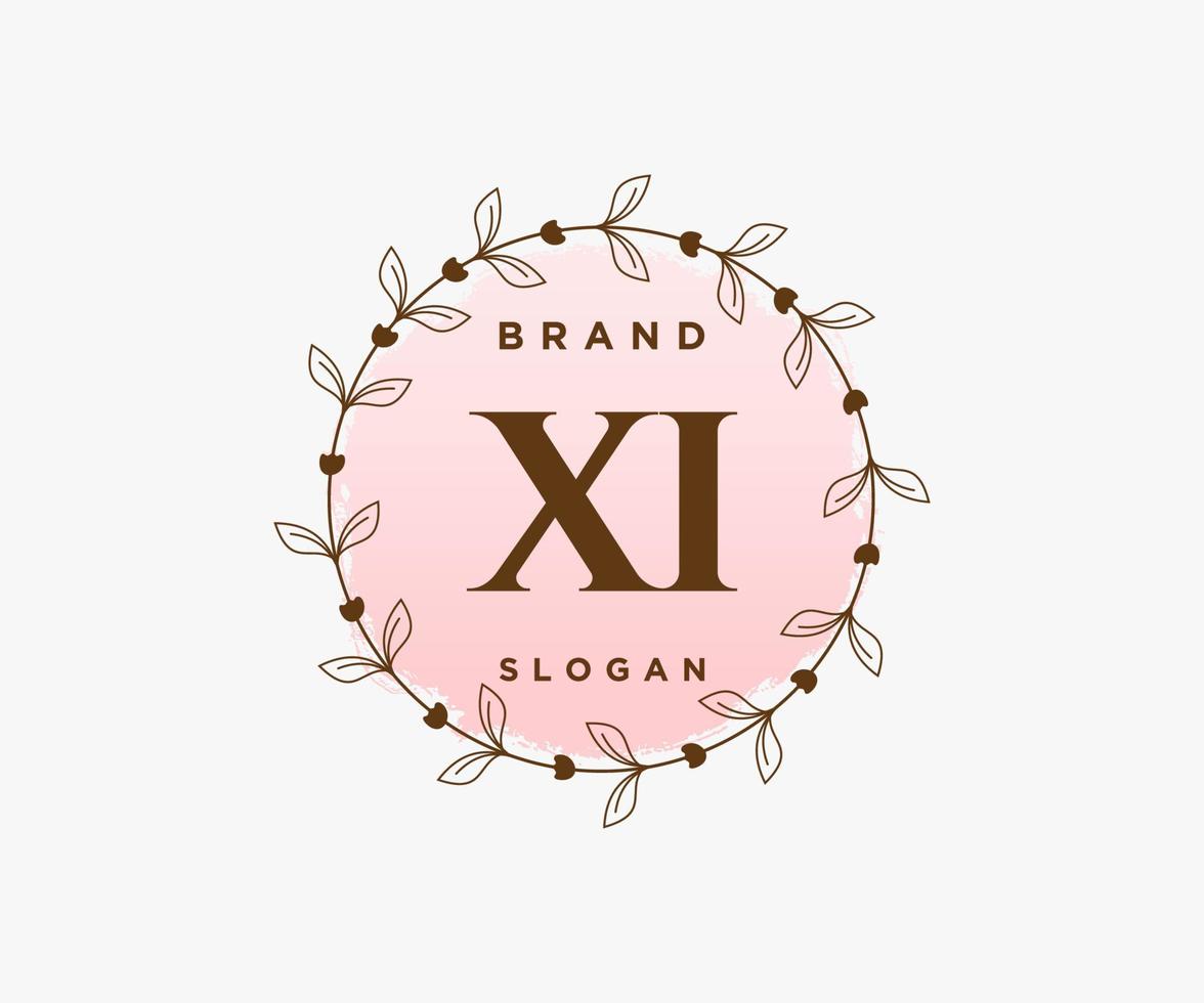Initial XI feminine logo. Usable for Nature, Salon, Spa, Cosmetic and Beauty Logos. Flat Vector Logo Design Template Element.