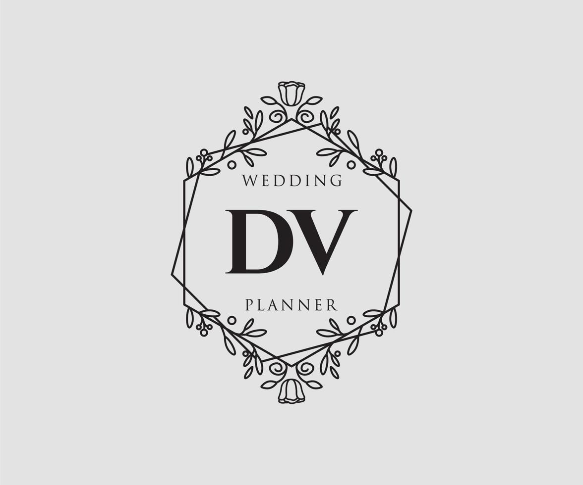 colección de logotipos de monograma de boda con letras iniciales dv, plantillas florales y minimalistas modernas dibujadas a mano para tarjetas de invitación, guardar la fecha, identidad elegante para restaurante, boutique, café en vector