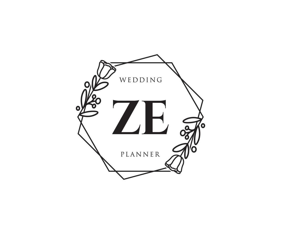 Initial ZE feminine logo. Usable for Nature, Salon, Spa, Cosmetic and Beauty Logos. Flat Vector Logo Design Template Element.