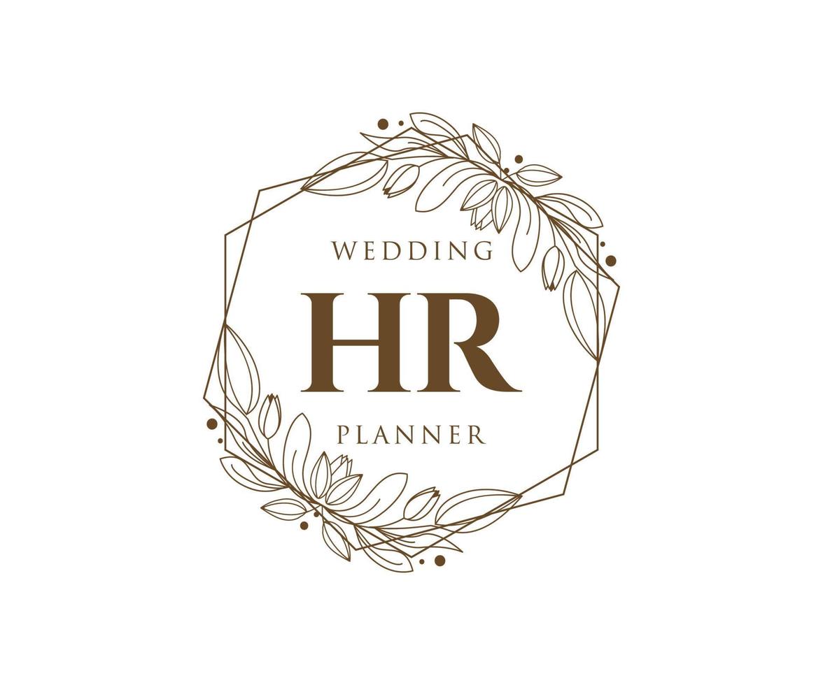 colección de logotipos de monogramas de boda con letras iniciales hr, plantillas florales y minimalistas modernas dibujadas a mano para tarjetas de invitación, guardar la fecha, identidad elegante para restaurante, boutique, café en vectores