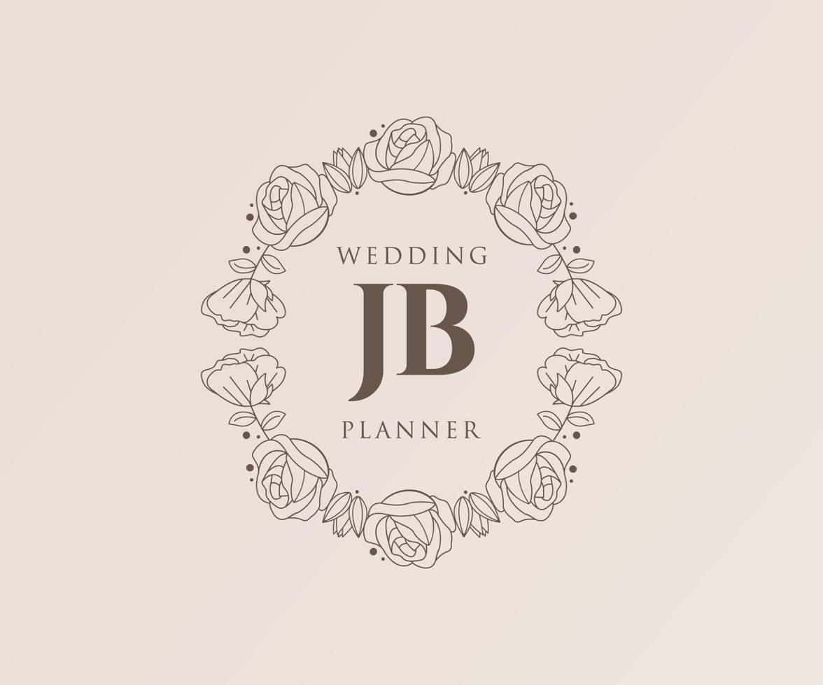 colección de logotipos de monograma de boda con letras iniciales jb, plantillas florales y minimalistas modernas dibujadas a mano para tarjetas de invitación, guardar la fecha, identidad elegante para restaurante, boutique, café en vector