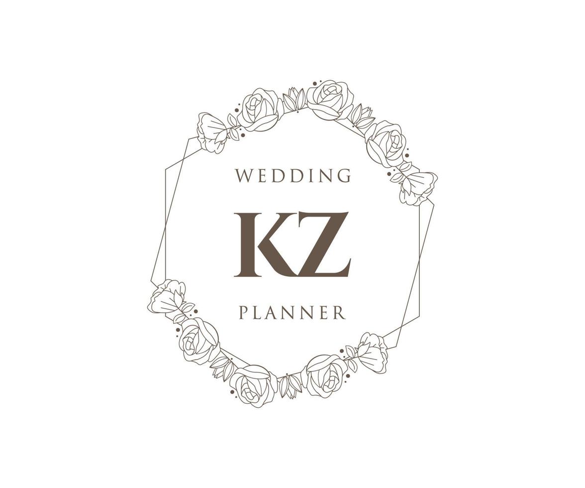 colección de logotipos de monograma de boda con letras iniciales kz, plantillas florales y minimalistas modernas dibujadas a mano para tarjetas de invitación, guardar la fecha, identidad elegante para restaurante, boutique, café en vector