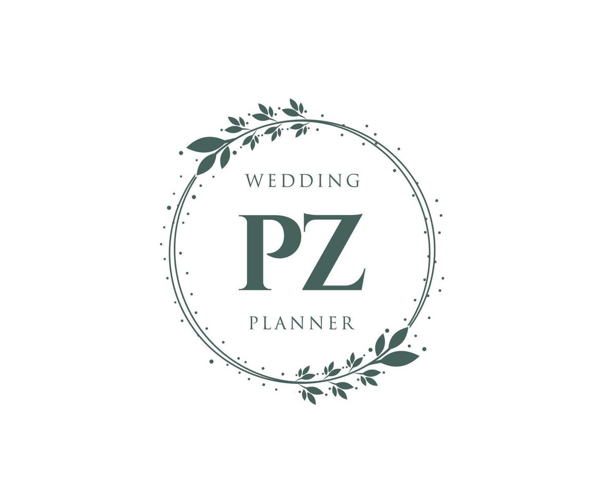 PZ Initials letter Wedding monogram logos collection, hand drawn modern minimalistic and floral templates for Invitation cards, Save the Date, elegant identity for restaurant, boutique, cafe in vector