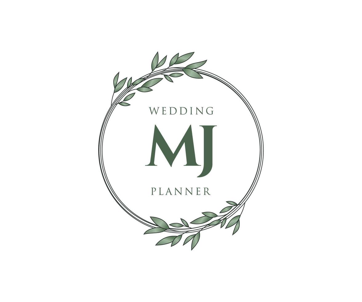 MJ Initials letter Wedding monogram logos collection, hand drawn modern minimalistic and floral templates for Invitation cards, Save the Date, elegant identity for restaurant, boutique, cafe in vector