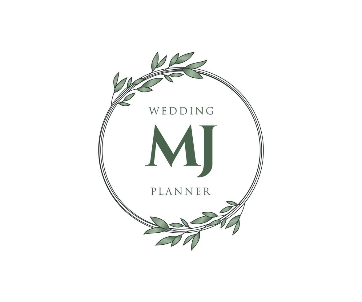 colección de logotipos de monogramas de boda con letras iniciales mj, plantillas florales y minimalistas modernas dibujadas a mano para tarjetas de invitación, guardar la fecha, identidad elegante para restaurante, boutique, café en vector