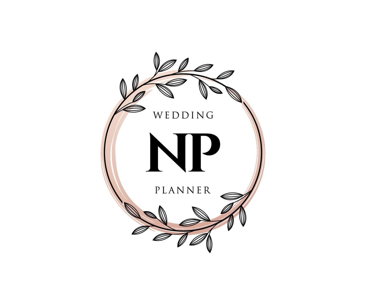 NP Initials letter Wedding monogram logos collection, hand drawn modern minimalistic and floral templates for Invitation cards, Save the Date, elegant identity for restaurant, boutique, cafe in vector