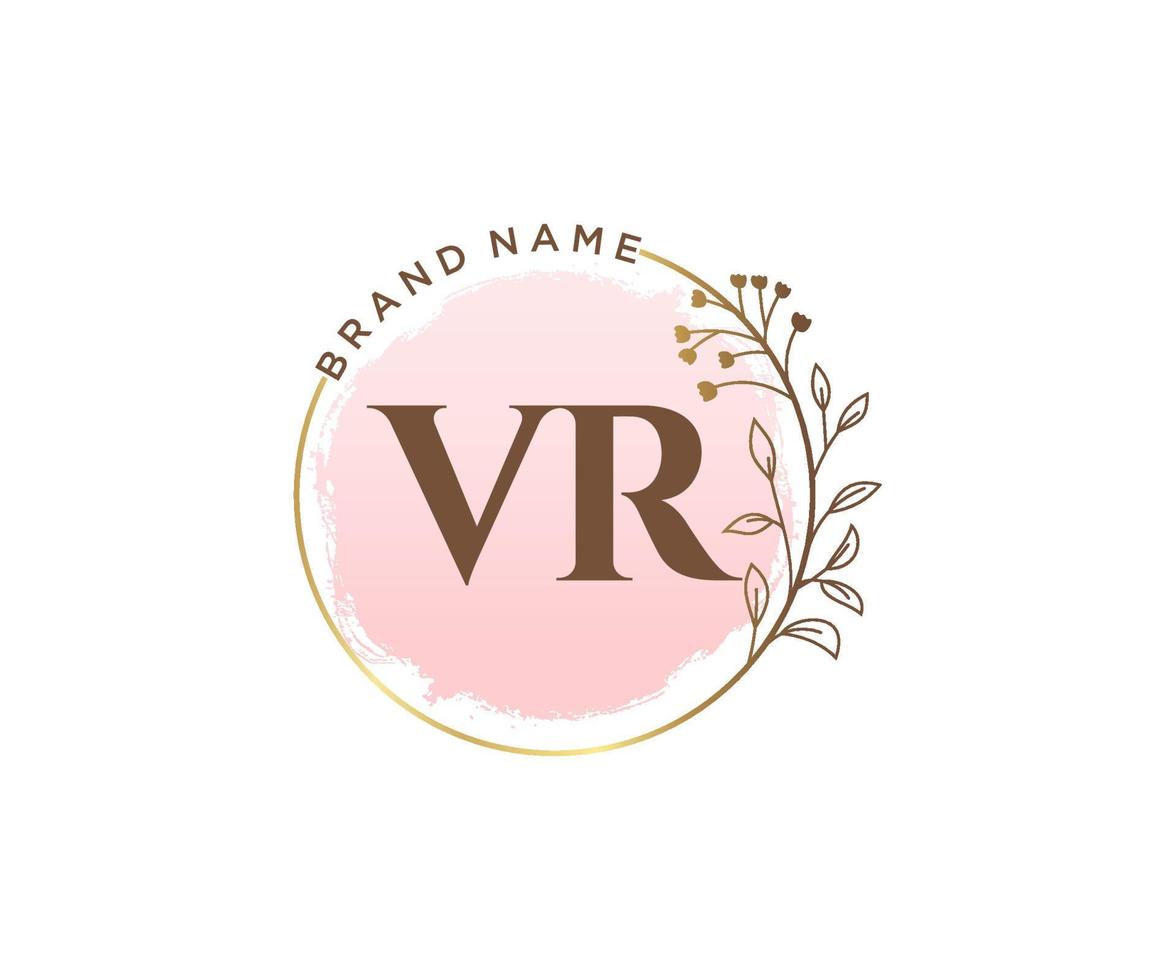 Initial VR feminine logo. Usable for Nature, Salon, Spa, Cosmetic and Beauty Logos. Flat Vector Logo Design Template Element.