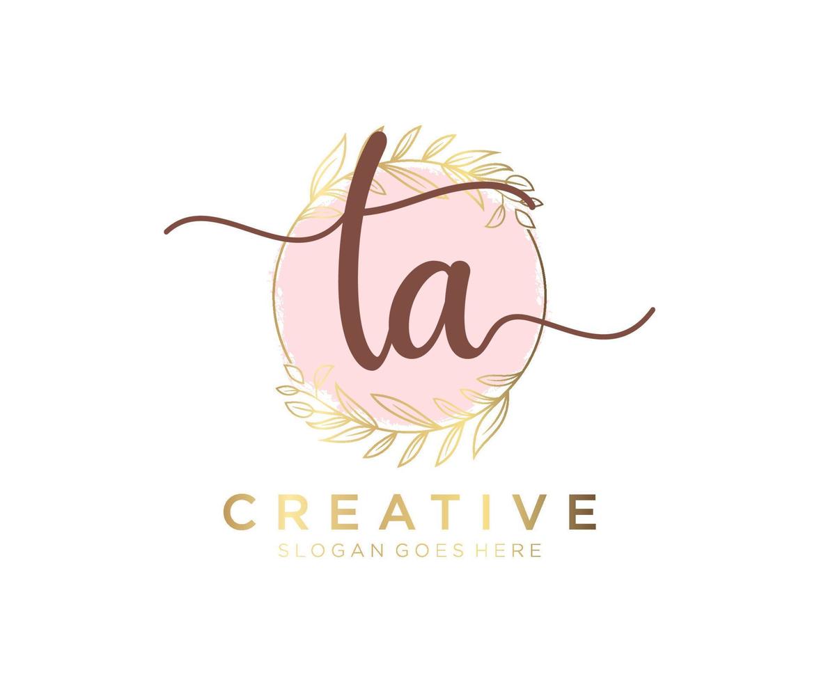Initial TA feminine logo. Usable for Nature, Salon, Spa, Cosmetic and Beauty Logos. Flat Vector Logo Design Template Element.