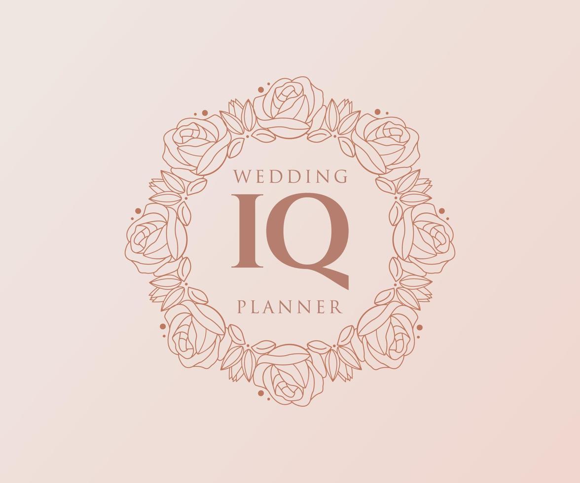 colección de logotipos de monograma de boda con letras iniciales iq, plantillas florales y minimalistas modernas dibujadas a mano para tarjetas de invitación, guardar la fecha, identidad elegante para restaurante, boutique, café en vector