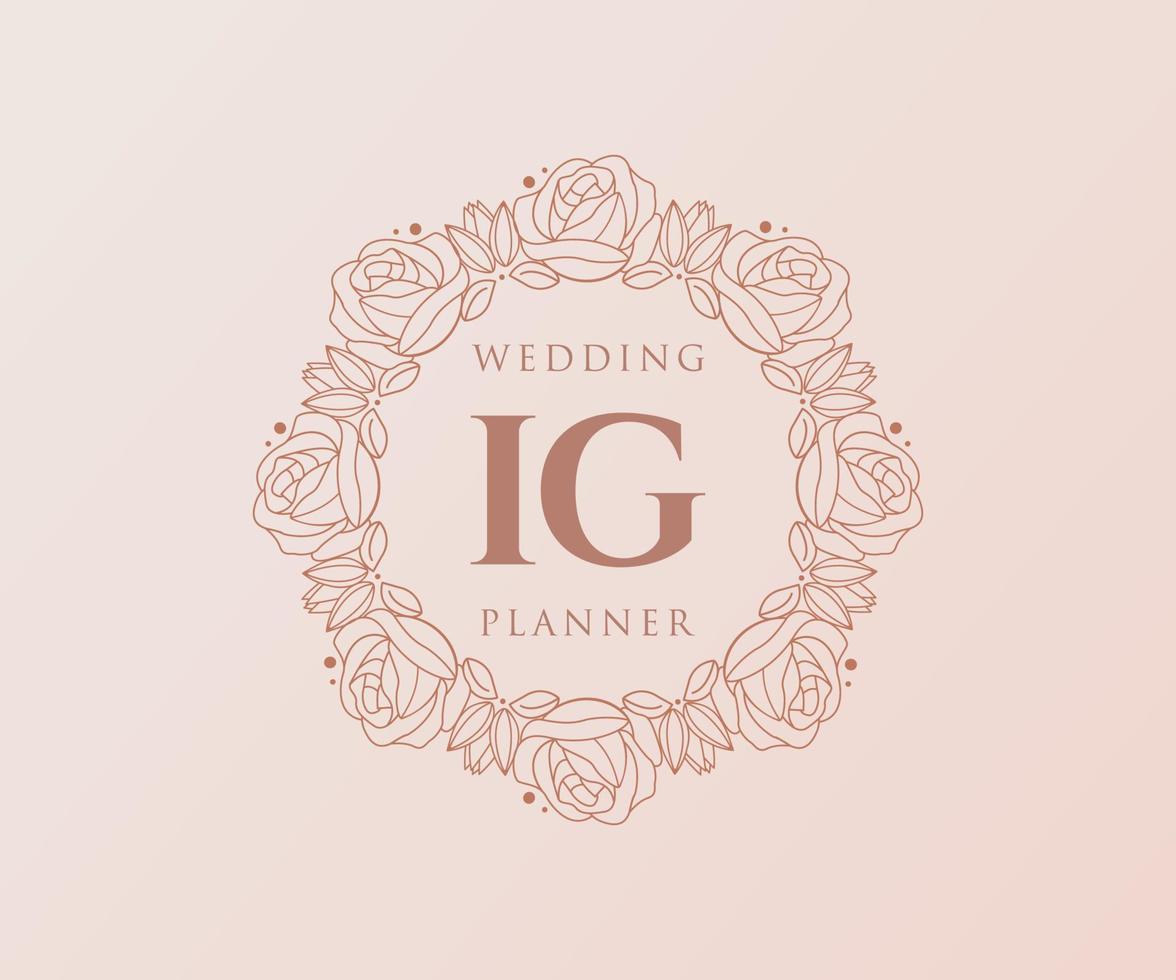 IG Initials letter Wedding monogram logos collection, hand drawn modern minimalistic and floral templates for Invitation cards, Save the Date, elegant identity for restaurant, boutique, cafe in vector