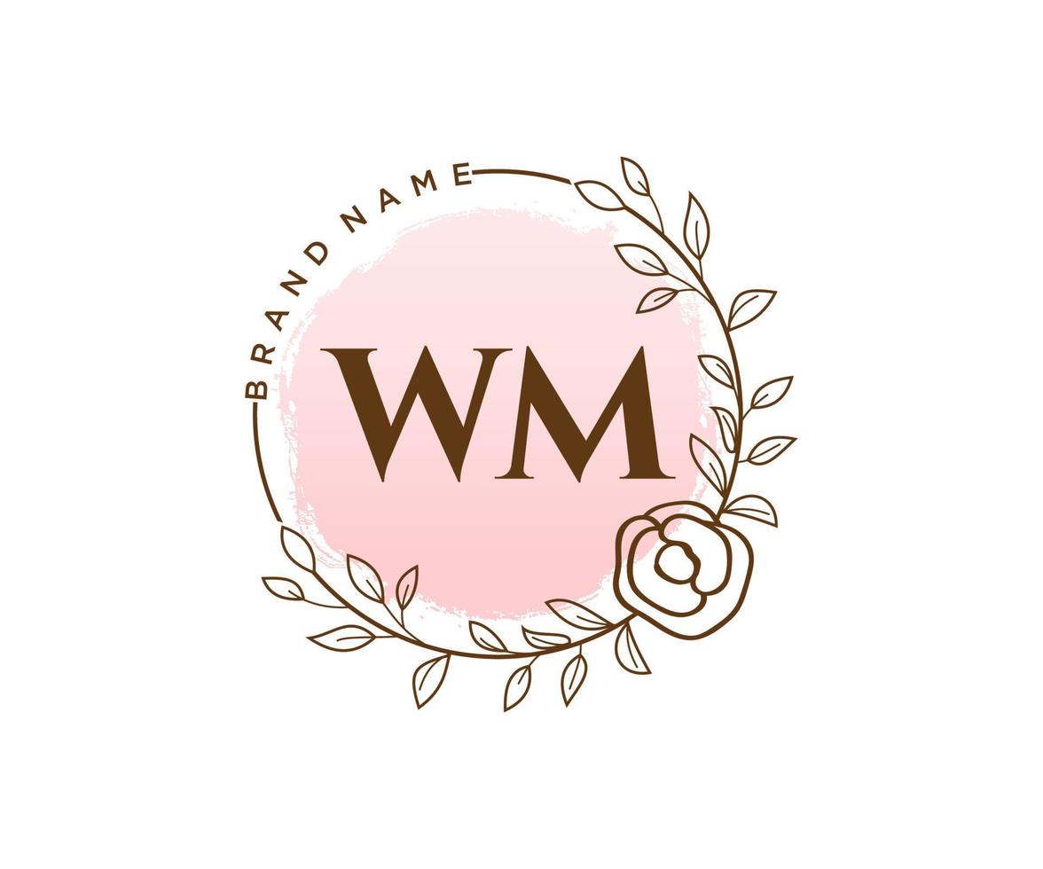 logo femenino wm inicial. utilizable para logotipos de naturaleza, salón, spa, cosmética y belleza. elemento de plantilla de diseño de logotipo de vector plano.