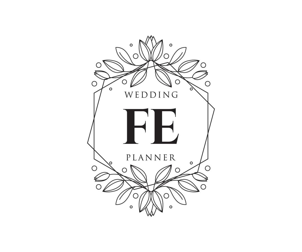 FE Initials letter Wedding monogram logos collection, hand drawn modern minimalistic and floral templates for Invitation cards, Save the Date, elegant identity for restaurant, boutique, cafe in vector