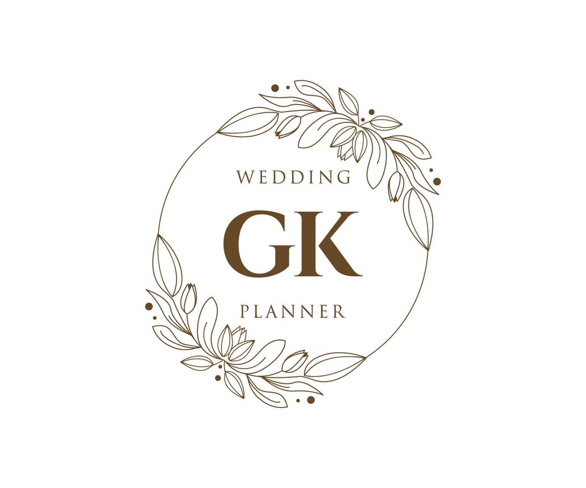 colección de logotipos de monograma de boda con letras iniciales gk, plantillas florales y minimalistas modernas dibujadas a mano para tarjetas de invitación, guardar la fecha, identidad elegante para restaurante, boutique, café en vector