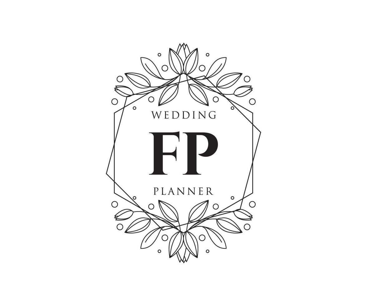 colección de logotipos de monograma de boda con letras iniciales fp, plantillas florales y minimalistas modernas dibujadas a mano para tarjetas de invitación, guardar la fecha, identidad elegante para restaurante, boutique, café en vector