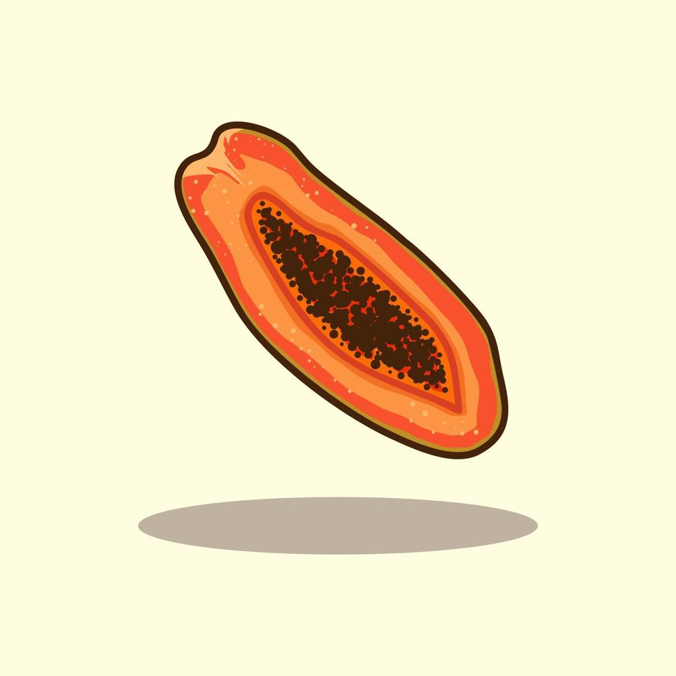 Fresh papaya fruit hand drawn cartoon illustration vector