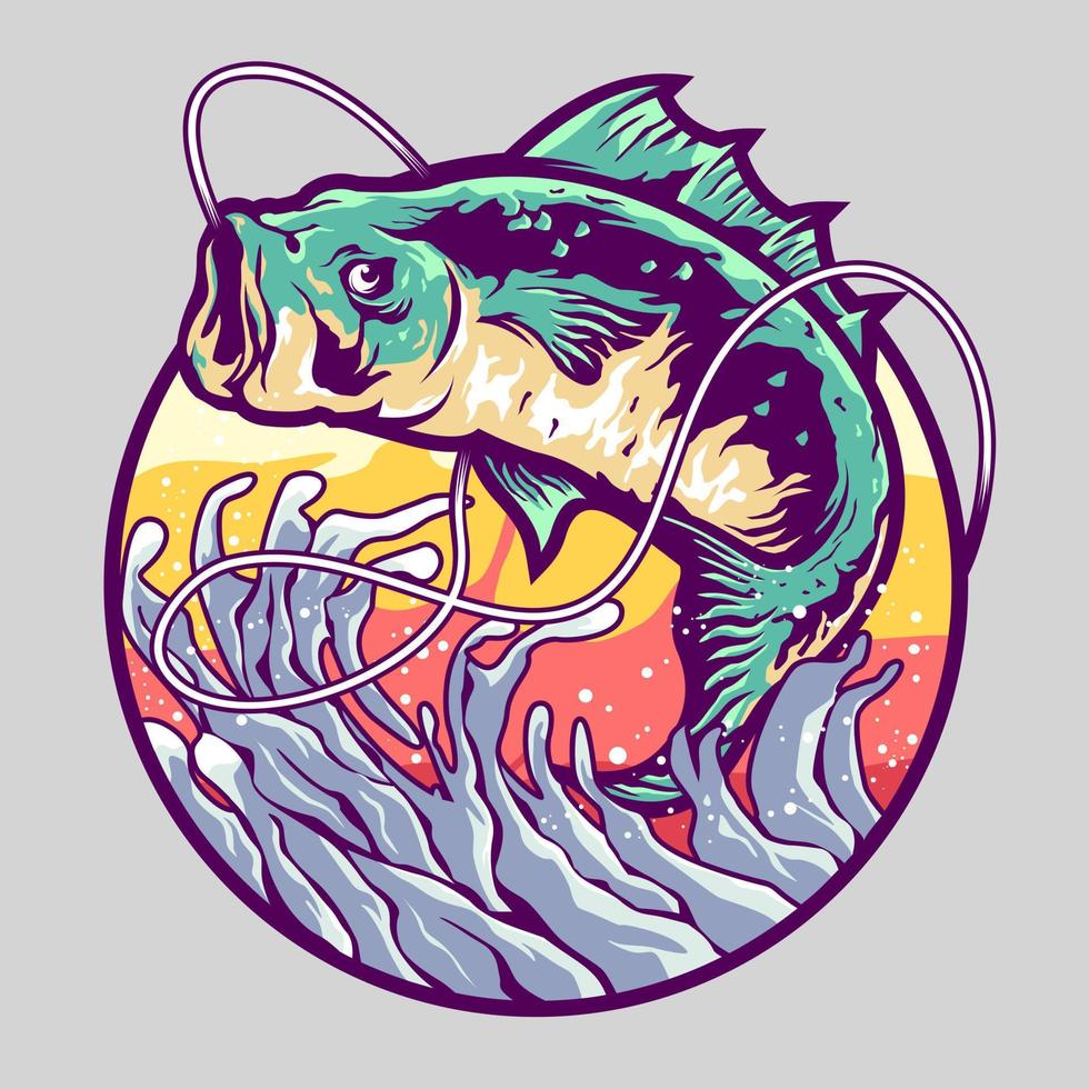 Big bass fishing illustration vector