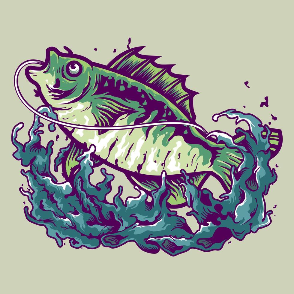 Big bass fishing illustration vector